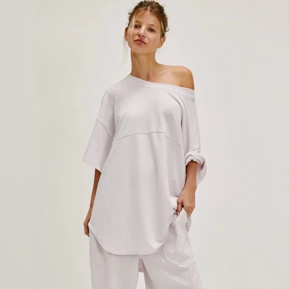NWT Free People Intimately S Don’t Wait Up Sleep Tee in Gray Lilac Combo New $60 - Picture 1 of 5